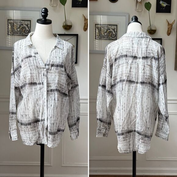 AS by DF Tops - AS by DF 100% Silk Oversized Blouse Black Ivory Abstract XS